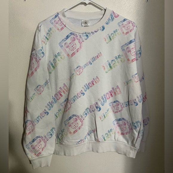 Disney Tops - DISNEY Classic All Over Tie Dye Logo Crewneck Sweatshirt White Colorful Wms Sz L